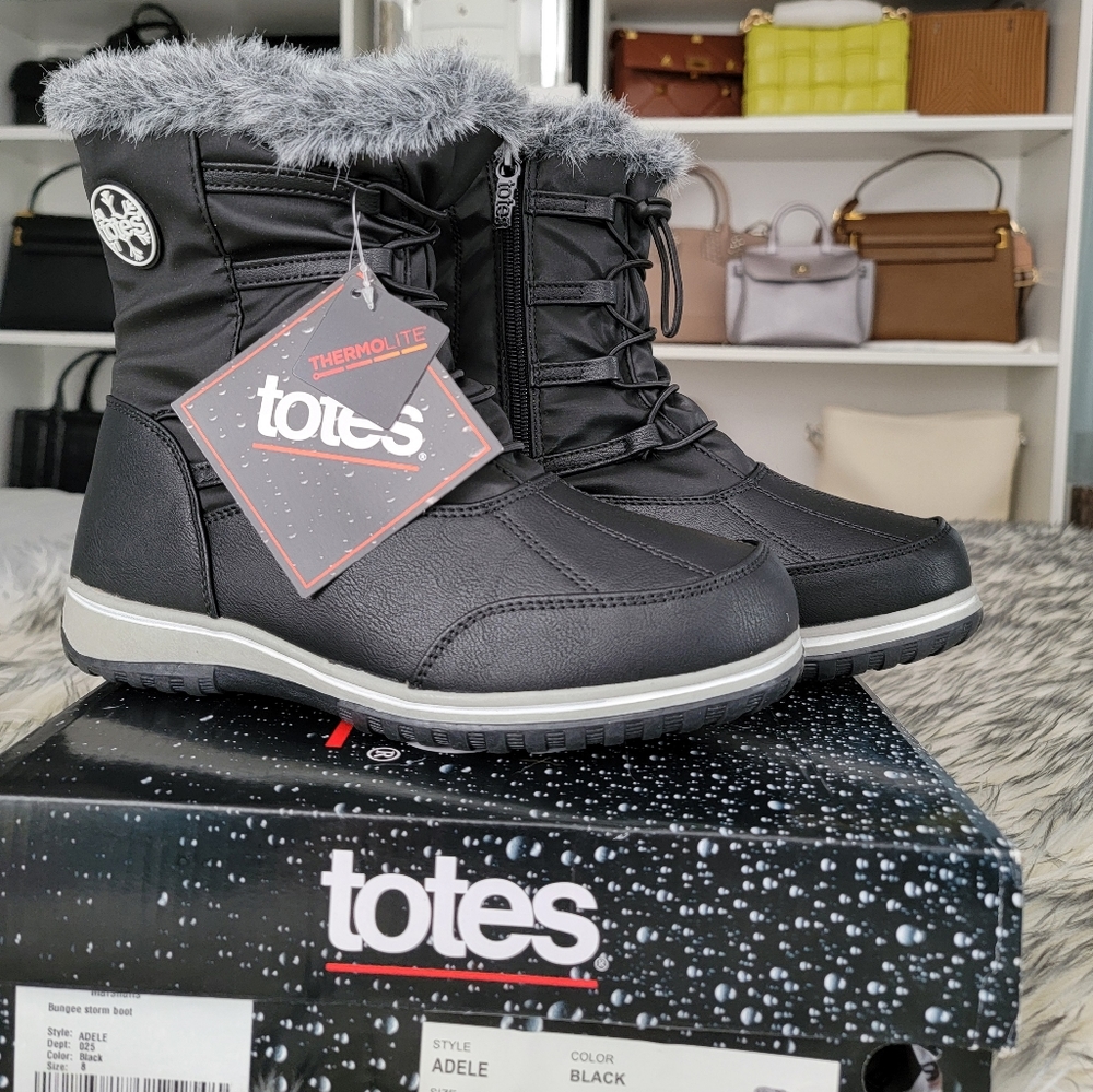 NIB Totes Adele Waterproof  Bungee Storm Boots 8 Black